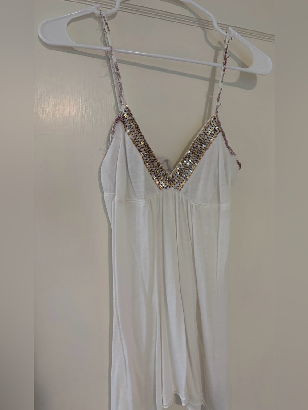 Vintage Abercrombie and Fitch Ezra Fitch White Sequin-Trimmed Tank